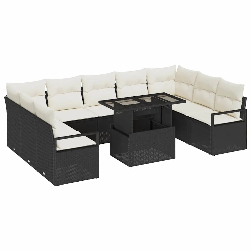 Set Divano da Giardino 10 pcs Nero e crema polyrattan 3348883