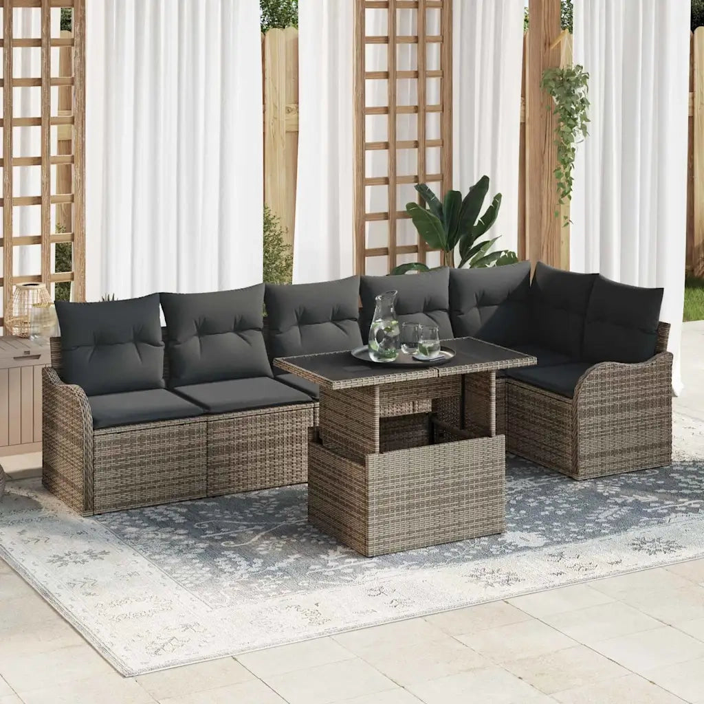 Set di divani con cuscino 7 pcs Grigio Poly Rattan 3348475