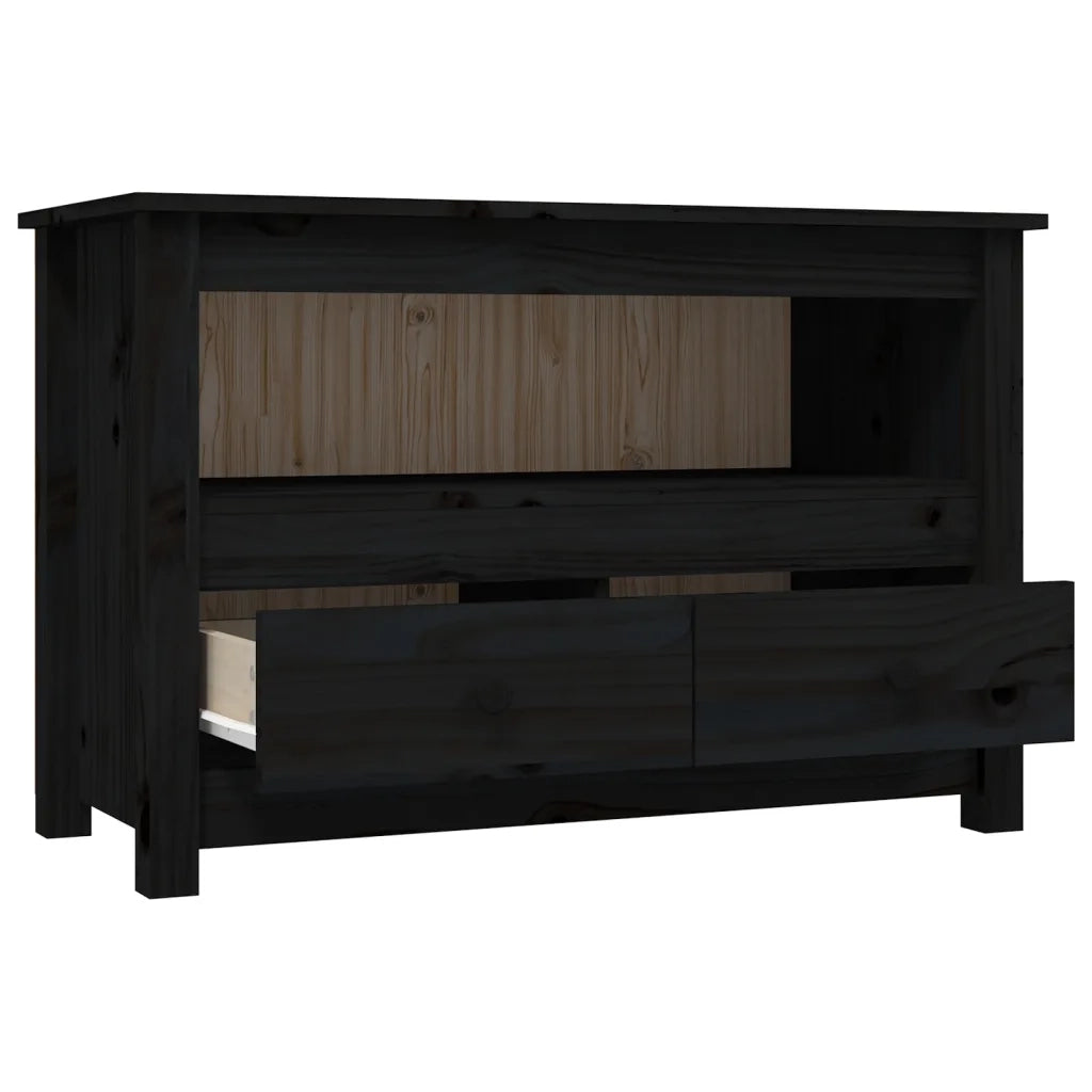 Mobile Porta TV Nero 79x35x52 cm in Legno Massello di Pino 821501