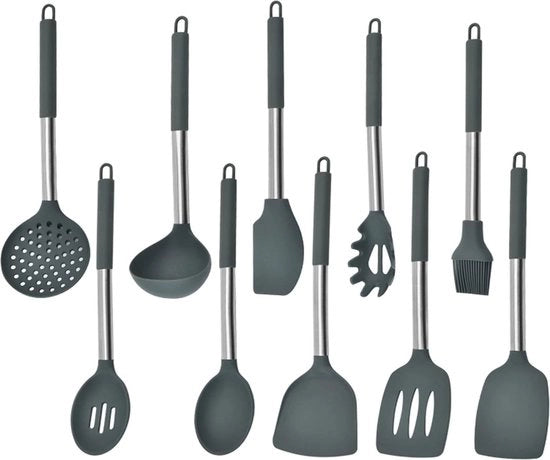 Set di 24 ausili in silicone per la cucina, resistente al calore, privo di BPA, silicone, accessori per la cucina, spatola, cucchiaio di cottura, resistente alla lavastoviglie, spatola antiaderente per la cottura, accessori per la cottura, nero