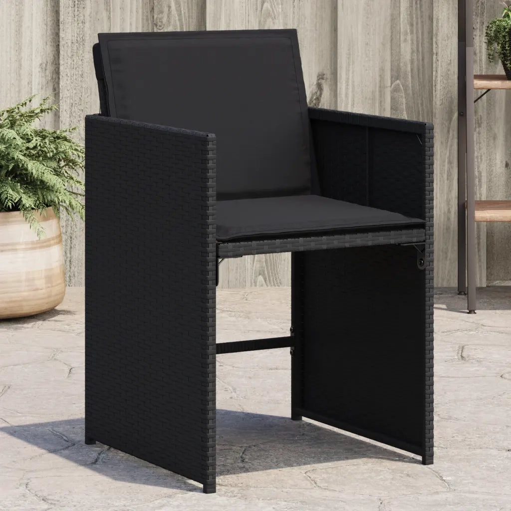 Sedie da Giardino con Cuscini 4 pz | Sedie da Esterno Nere in Polyrattan