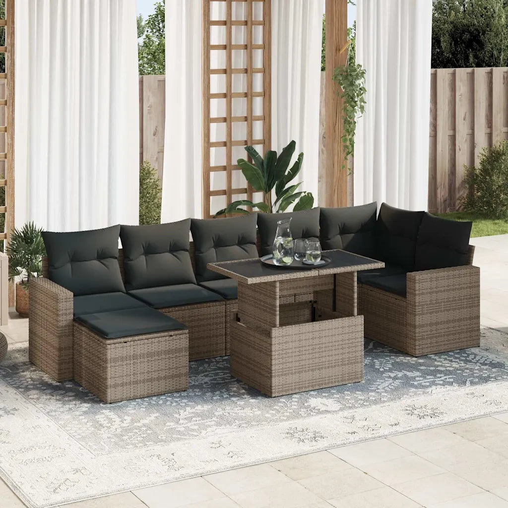 Set Divano da Giardino 8 pz con Cuscini Grigio in Polyrattan 3326361