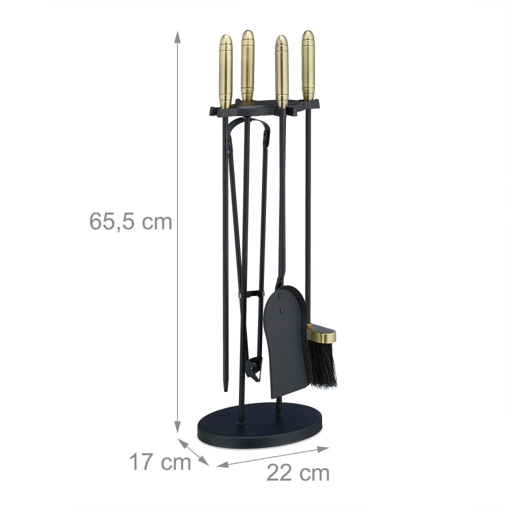 Set di 5 attrezzi per camino accessori in acciaio e ottone tra cui pala spazzola supporto e attizzatoio nero 13_0002444