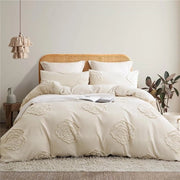 Set di coperte da letto 155 x 220 cm con bordo ricamato a mano in tessuto beige set da letto vintage con fiorellini boho stile shabby chic tessuto microfibra 1 coperta da letto con chiusura a zip 1 cuscino con copertura