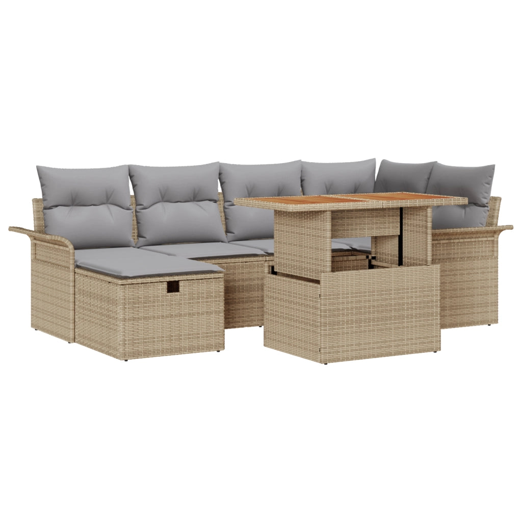 Set Divani Giardino da 7 Pezzi con Cuscini Beige in Polyrattan
