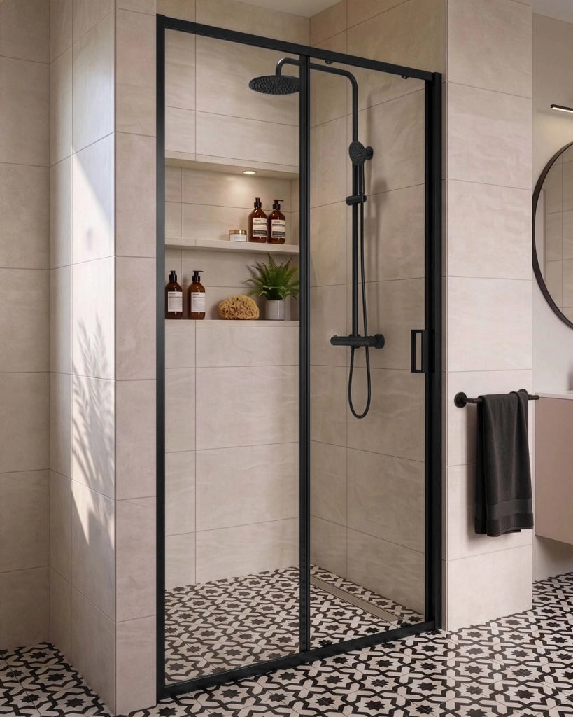 Porta da doccia pieghevole in vetro temperato trasparente con anta 120 x 190 cm nero design elegante