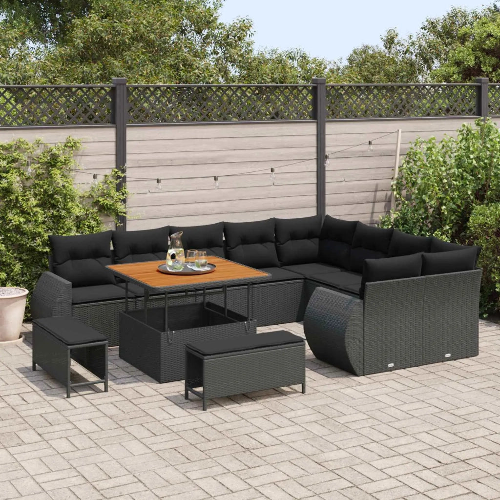 Set Divano da Giardino con cuscino 12 pcs Nero