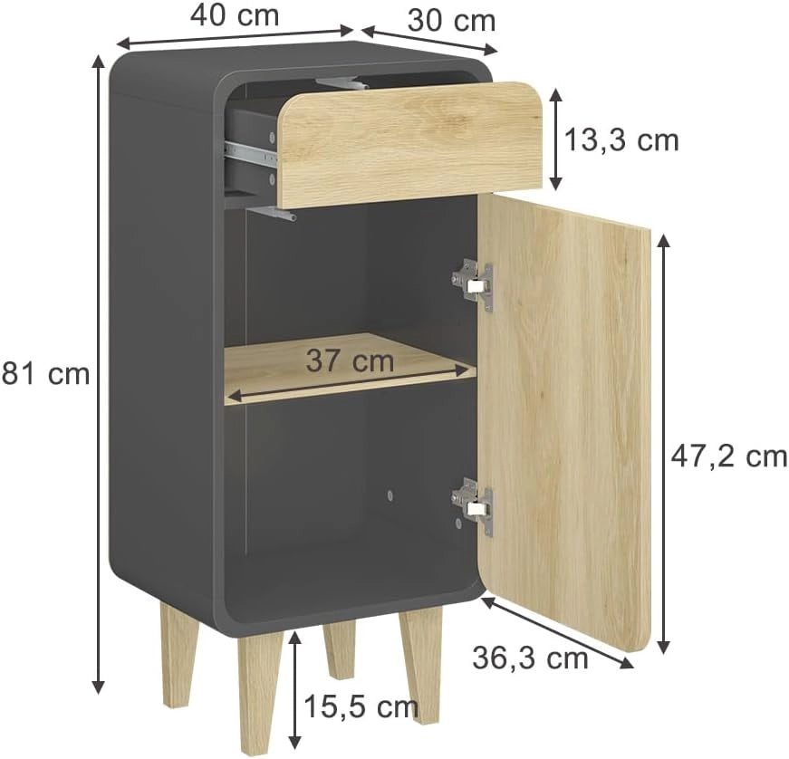 Mobile midi Arla, Antracite/quercia dorata, 40 x 81 cm