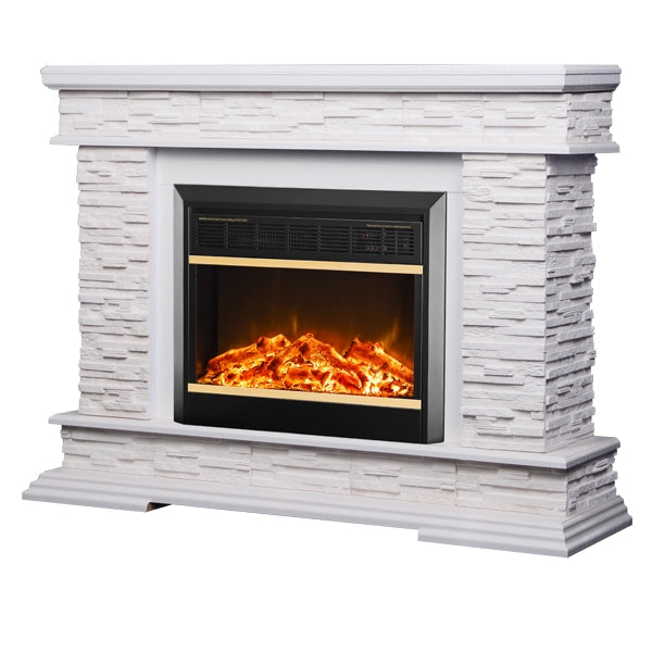 Camino Elettrico da Pavimento 88x118x30,5 cm Effetto Fiamma 1500W Stone & Mars Noce