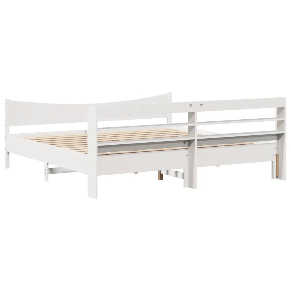 Giroletto con Testiera Bianco 200x200 cm Legno Massello di Pino 3307033