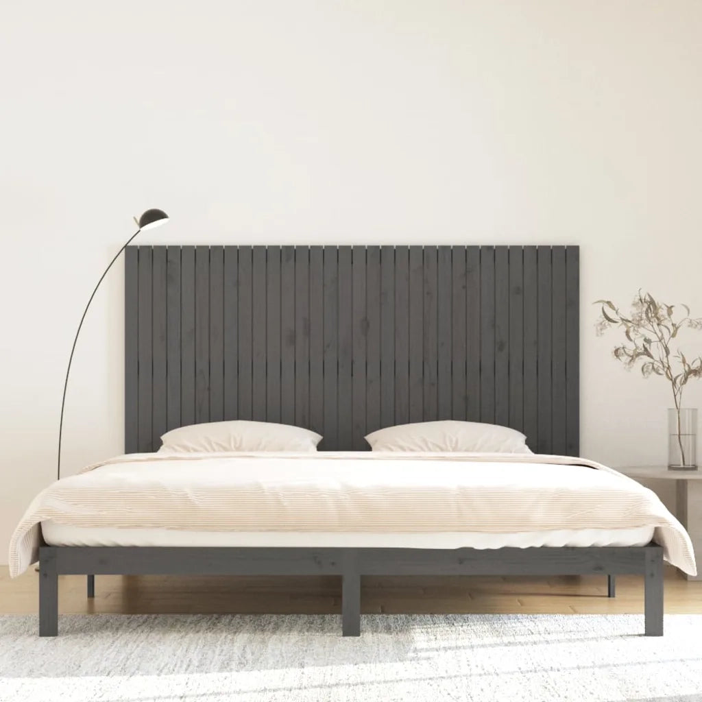 Testiera da Parete-Testiera a Muro-Testata Decorativa Grigia 204x3x110cm in Legno Massello di Pino