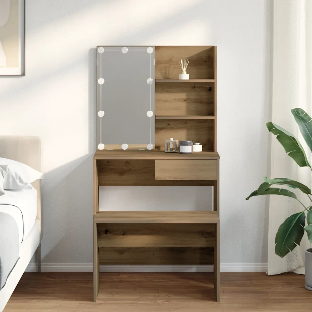 Set Toeletta con LED Rovere Artigianale in Legno Multistrato