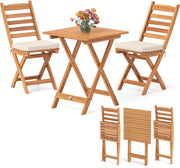 Set da bistrò da 3 pezzi, pieghevole, set da tavolo e 2 sedie in legno di acacia per giardino, set di sedute con cuscini e tavolo quadrato per terreza, balcone (listoni orizzontali)