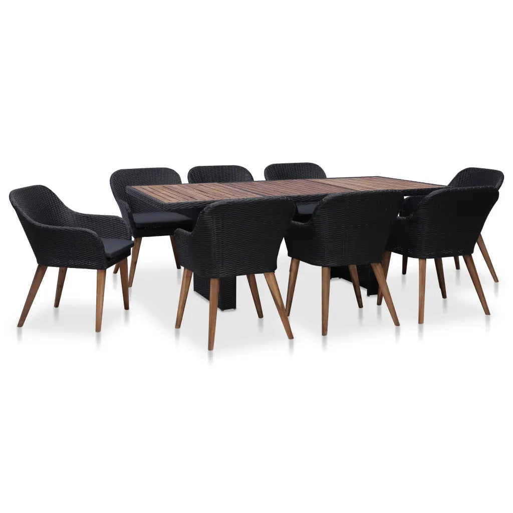 Set da Pranzo da Giardino 9 pz con Cuscini in Polyrattan Nero cod mxl 42171