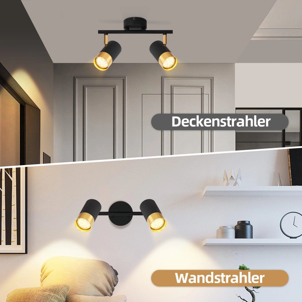 ZMH Faretto da soffitto 2 fiamme GU10 nero oro moderni per soggiorno