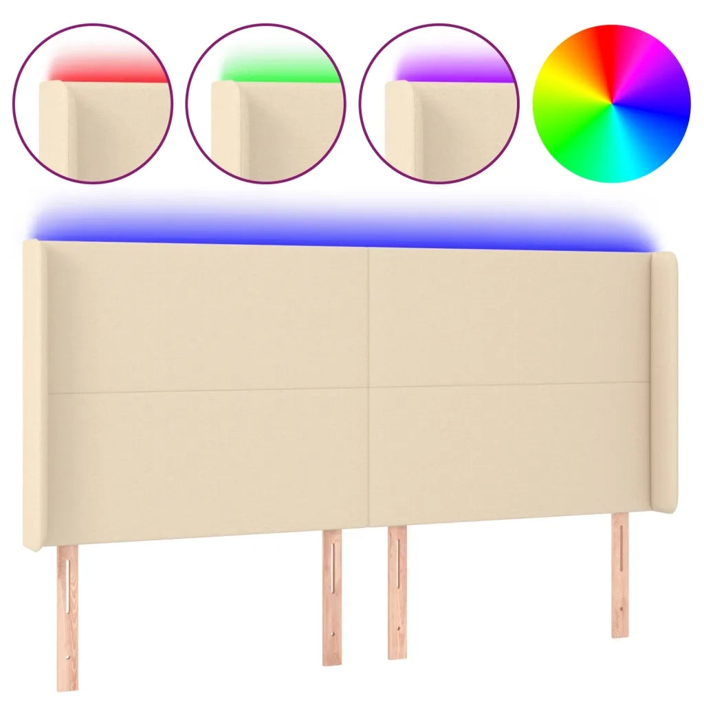 Testiera a LED Crema 163x16x118/128 cm in Tessuto 3123779