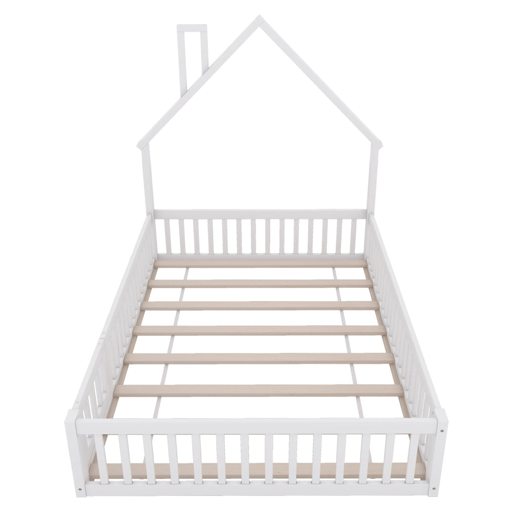 Letto per bambini 140x200 cm; forma camino; legno; bianco (Senza materasso)