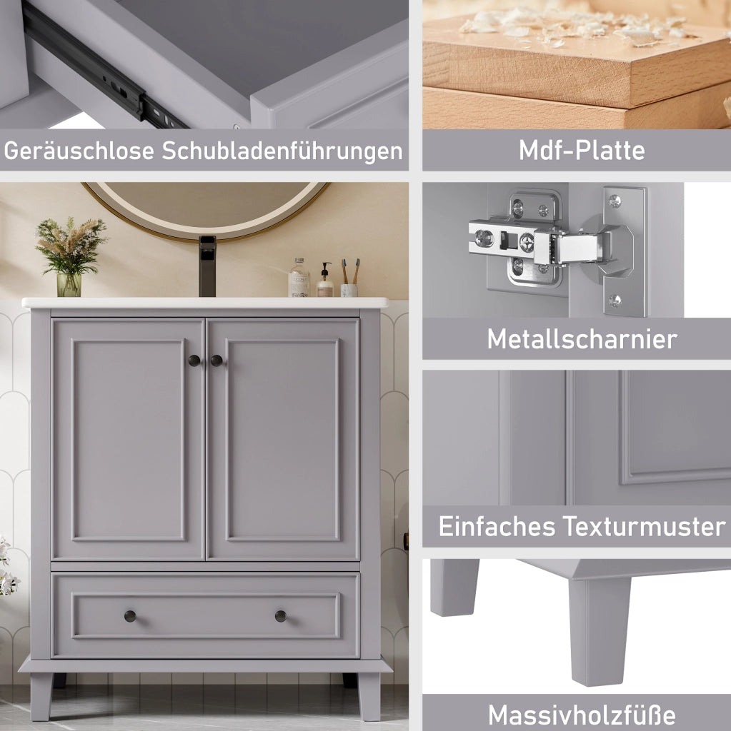 Mobile bagno con lavabo integrato, 76x46x87 cm, grigio, freestanding
