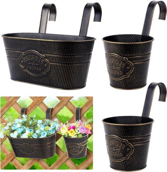 Vasi da fiori appesi in metallo - 3 pezzi - Grandi vasi da appendere per esterni - Decorazione per balcone e giardino