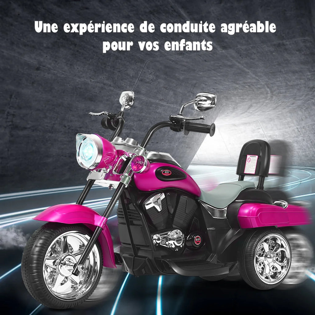 Moto elettrica a tre ruote per bambini 91 x 48 x 64 cm marcia avanti/indietro design chopper PP rosa 20_0020867