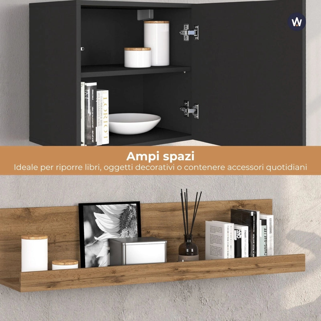 WHOUS Parete attrezzata Chronos set soggiorno antracite opaco e rovere 180/290x40 cm