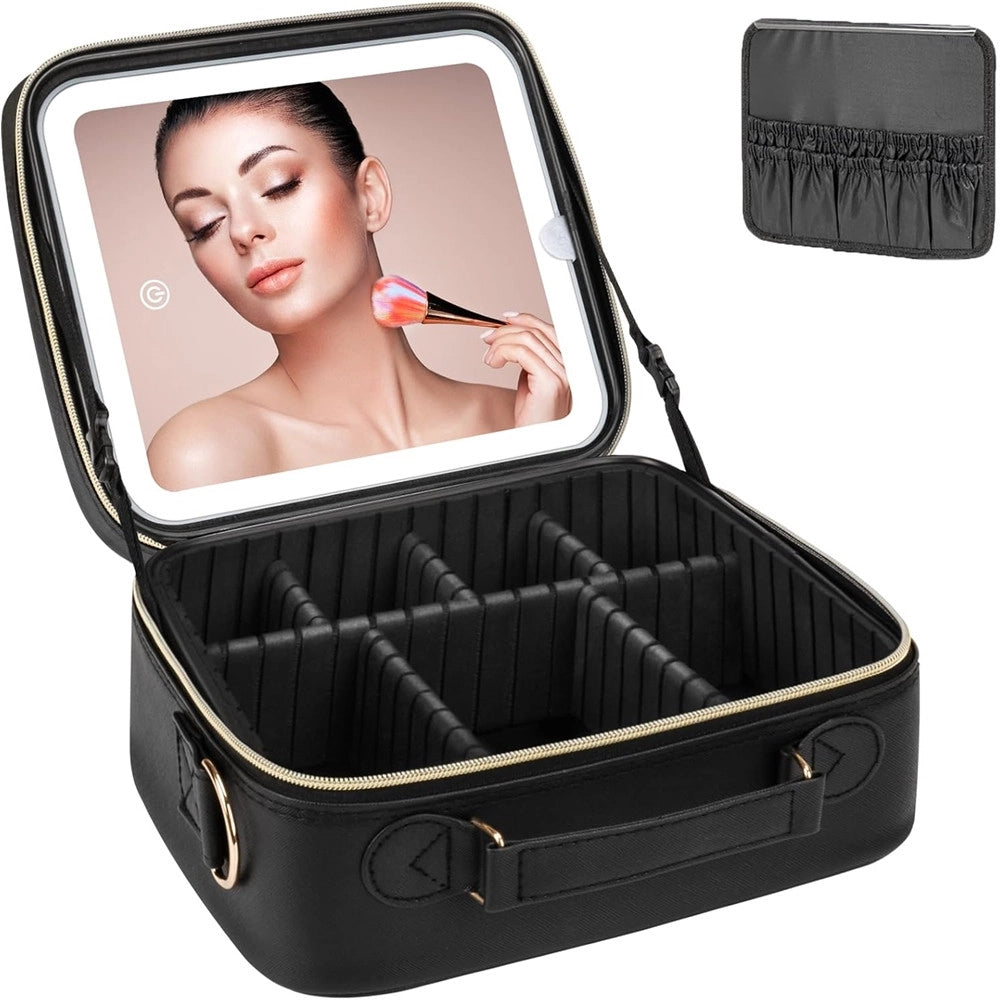 Trade Shop - Beauty Case Specchio A Led Ricaricabile Staccabile Porta Trucchi Organizzatore Da Viaggio -