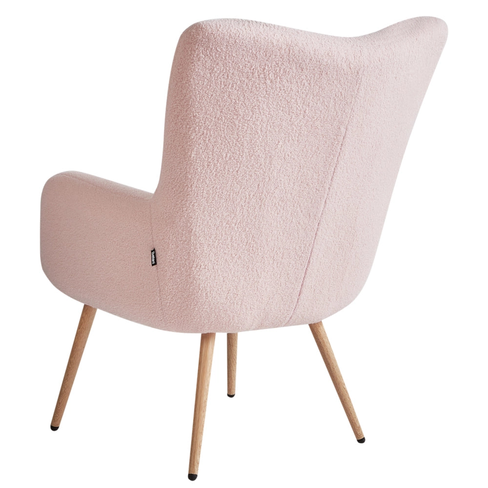 Sedia Wingback con ottomana Tessuto boucle rosa pastello con bottoni e motivo a tinta unita Stile retrò per il soggiorno