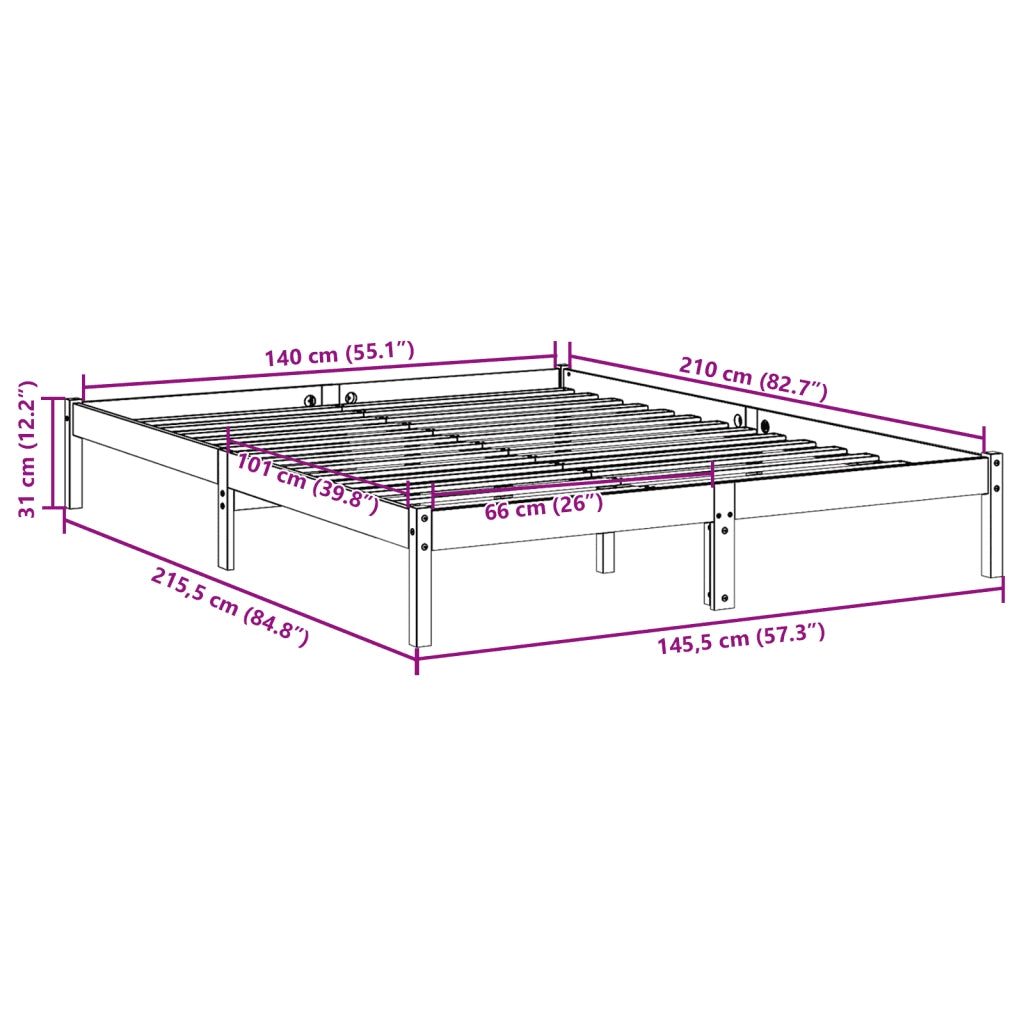 Letto Extra Lungo senza Materasso 140x210 cm in Legno di Pino 852406