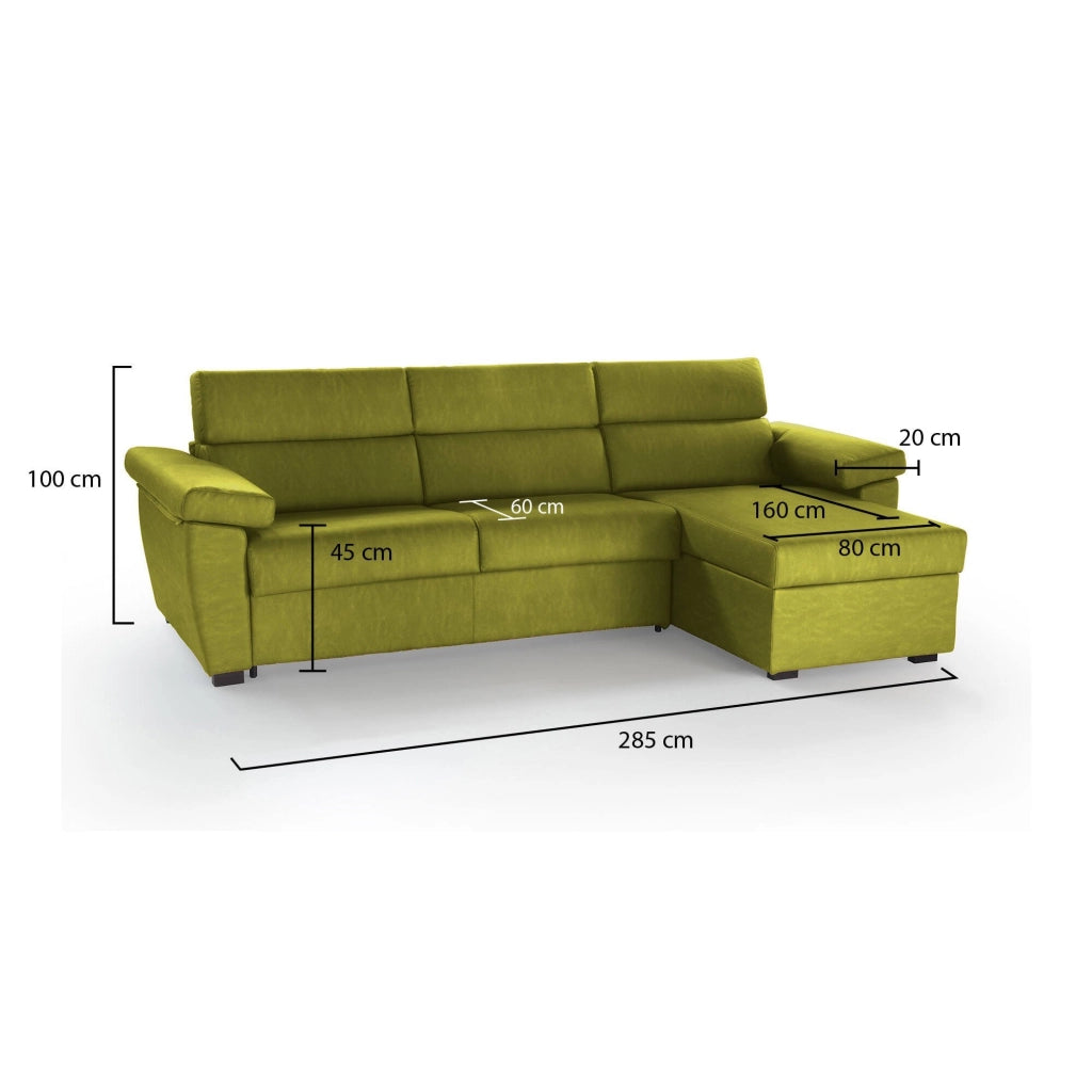 Ceto, Divano Fisso con Penisola Sfoderabile Made in Italy, 285x160 cm Verde