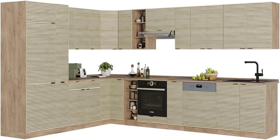 Cucina angolare completa Fame-Line, Pannello in rovere/rovere goldkraft, 347 x 257 cm, PL Antracite