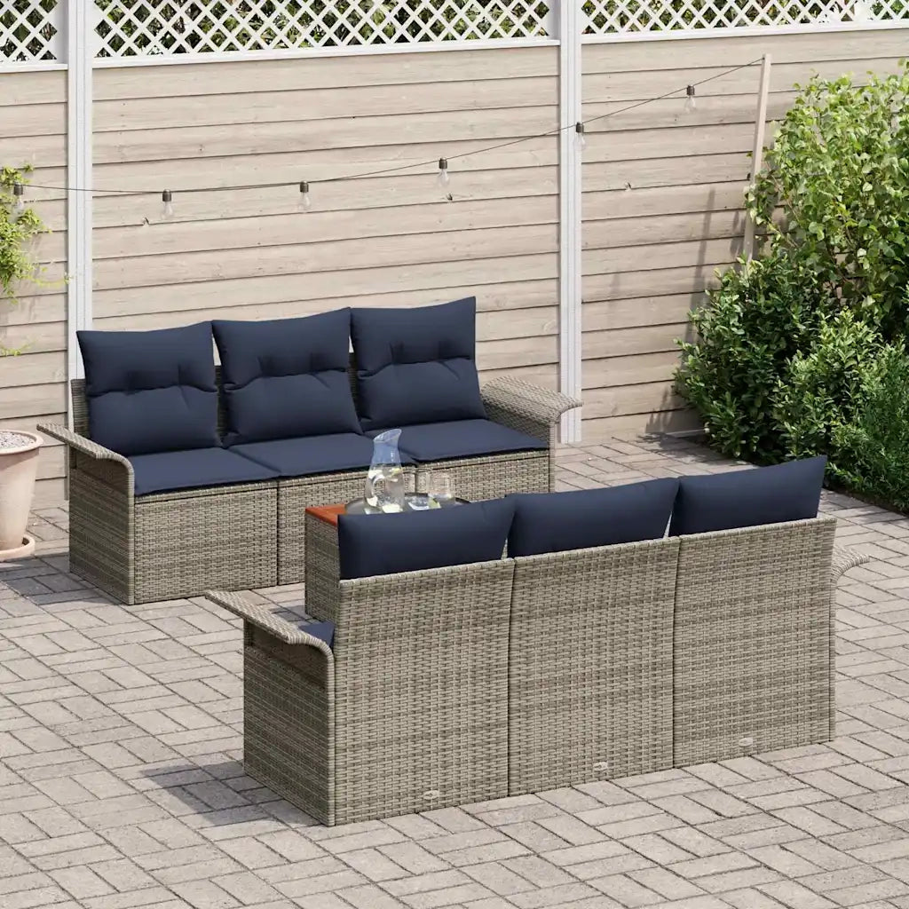 Set Divano da Giardino con cuscino 7 pcs Grigio polyrattan