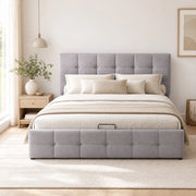 Letto imbottito 140x200 con contenitore idraulico e testiera regolabile