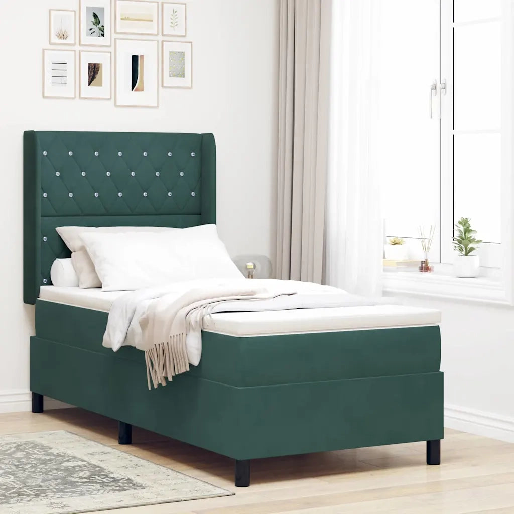 Letto con Box Springs LED e Materasso Verde scuro 90 x 190 cm 3343793