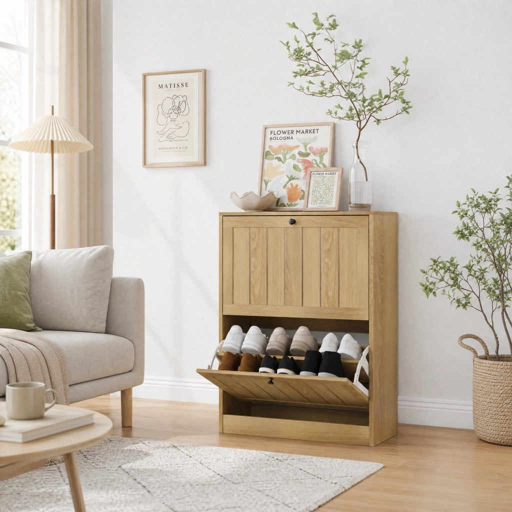 SCARPIERA con 2 ribalte, stile moderno, MDF e truciolare, colore rovere