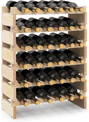 Scaffale Porta Bottiglie di Vino Fino a 36 Bottiglie, Cantinetta in Legno di Pino, 6 Ripiani, 63 x 28 x 85 cm, Naturale (36 Bottiglie)