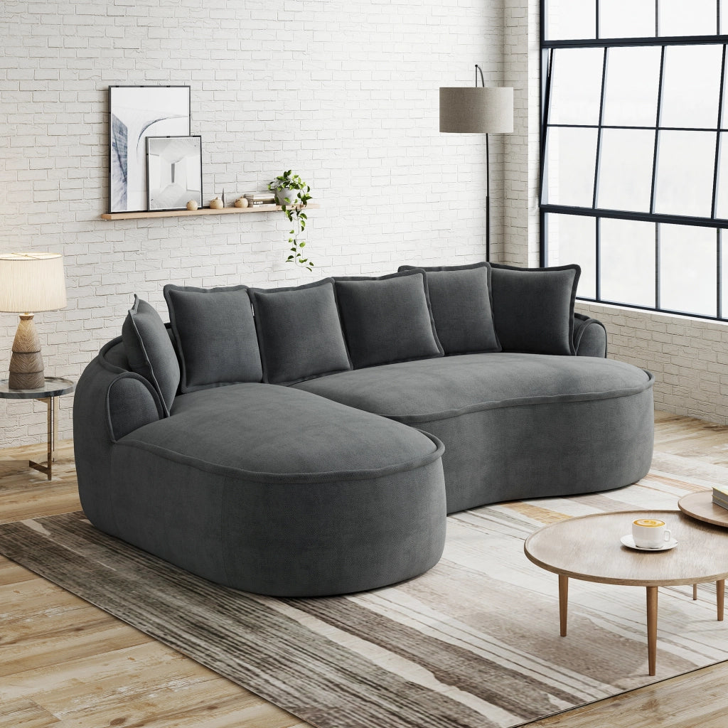 Divano modulare convertibile con chaise longue e braccioli larghi in chenille grigio