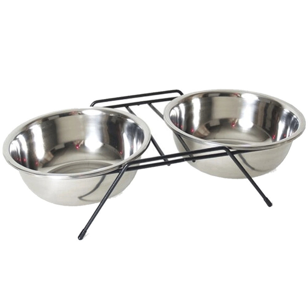 Trade Shop - Ciotola Doppia Rialzata Per Cani 2 Per 22cm Con Supporto Cibo Acqua In Metallo -