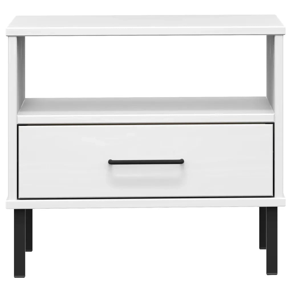 Comodino con Gambe in Metallo Bianco Legno Massello Pino OSLO 351032