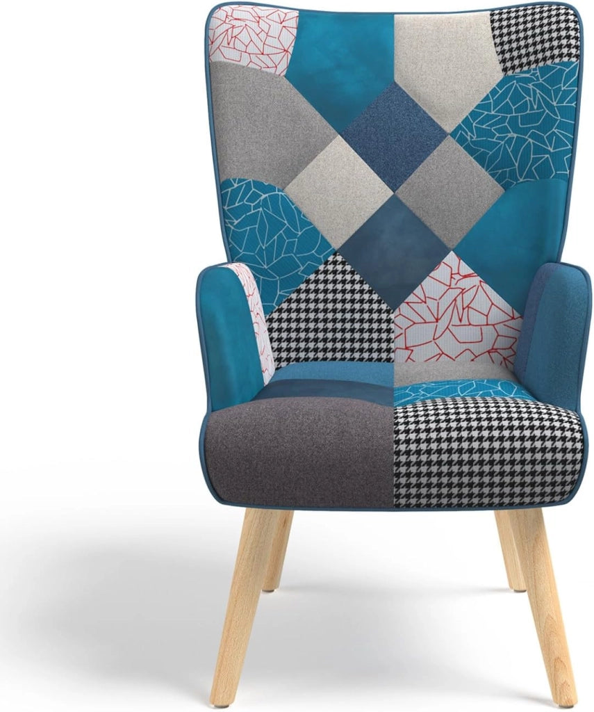 Poltrona scandinava IVAR in tessuto patchwork e velluto blu