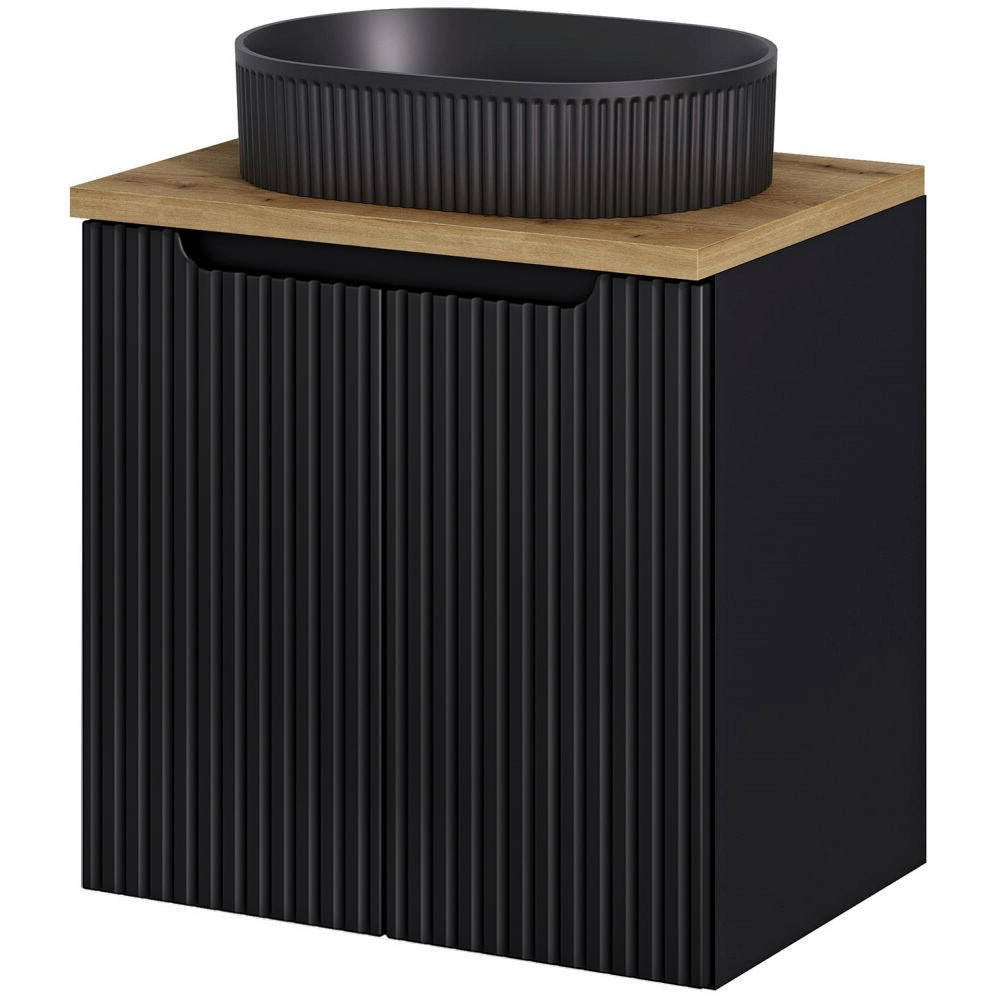 Mobile Sottolavabo NEWPORT da Parete con 2 Ante e Ripiano 60x60x40 cm - Nero/Effetto Rovere [en.casa]