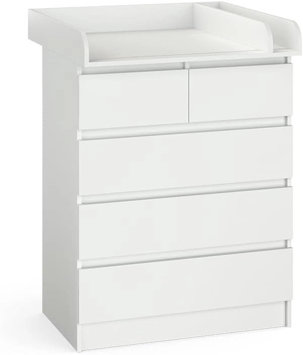 Fasciatoio Emma, Bianco, 80 x 110.2 cm con 5 cassetti, convertibile in una cassettiera tradizionale per un utilizzo versatile