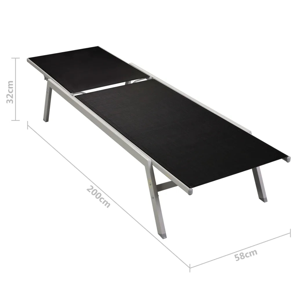 Lettini Prendisole 2 pz con Tavolo in Acciaio e Textilene Nero cod mxl 24972