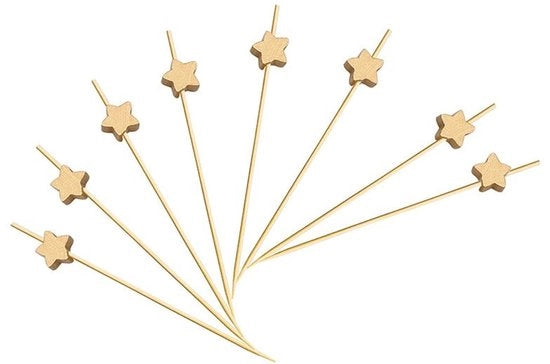 Spiedini di legno - Ideali per occasioni speciali - Stelle d'oro - Perfetti per finger food - 100 pezzi