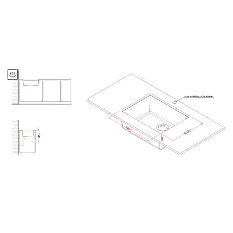 Lavello Elleci Incasso 1 vasca 58x44 Quadra 110 Sottotop Granitek Espresso Marrone LGQ11078BSO