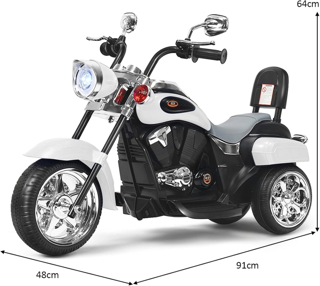 6V Moto Elettriche per Bambini, Moto Cavalcabile Marcia Avanti e Indietro, Portanza di Peso 30kg (Bianco)