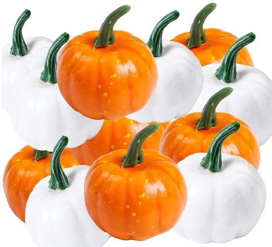 Decorazione di Mini Pomponen - Autunnale Decorazione - Mini Pomponen Bianchi e Arancioni - Halloween e Ringraziamento - Adatto per Interno e Esterno - ...