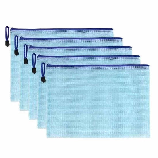 Documenti 5-pack borse documentali con chiusura a cerniera PVC chiusura a cerniera trasparente sacchetto documentale e dossier per carta, documenti, fatture A5 Blu