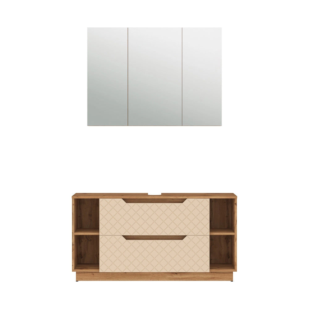Vicco Set di mobili da bagno Rovere/cashmere con struttura in piastrelle 2 parti