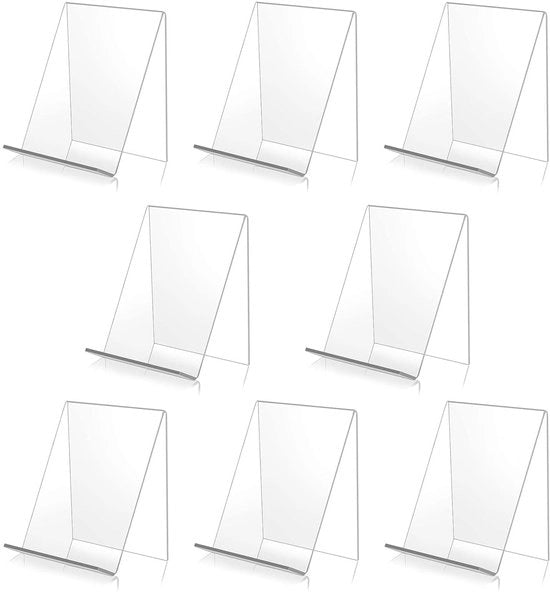 Supporto per Libri Transparente - 8 Pezzi - Acrilico - Progettazione Ergonomica - Stabilità - Adatto per Libri e Poster - Libreria
