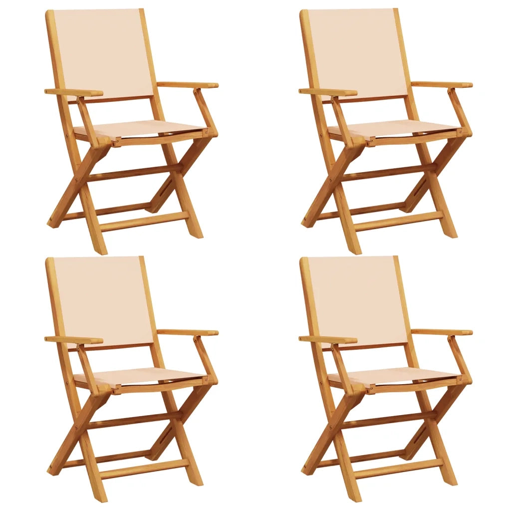 Sedie da Giardino Pieghevoli 4pz Beige Tessuto e Legno Massello